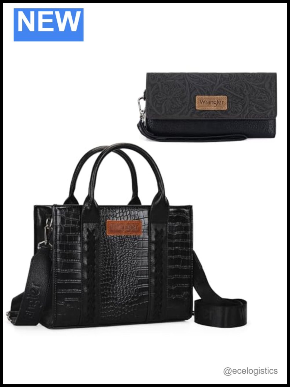 Wrangler Tote Bag and RFID Blocking Wallet Set, Faux Leather Western